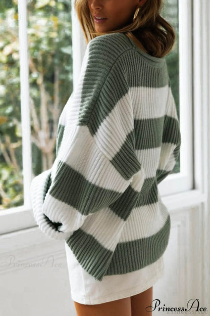 Striped Color-block Rolled-neck Sweater