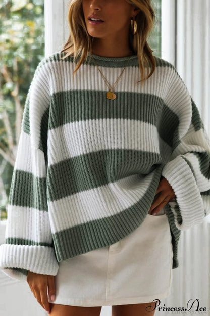 Striped Color-block Rolled-neck Sweater