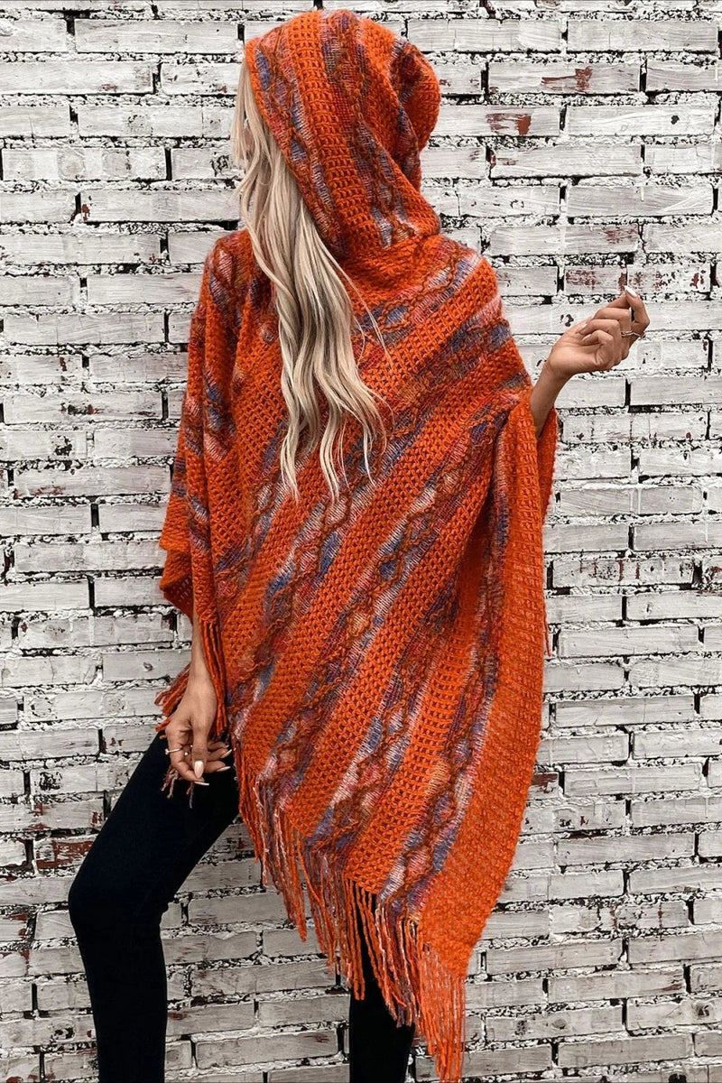 Striped Hooded Knit Tassel Relaxed Coat