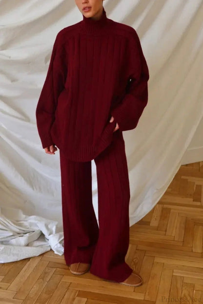 Striped Knit Sweater Wide-leg Pants Two Piece Set