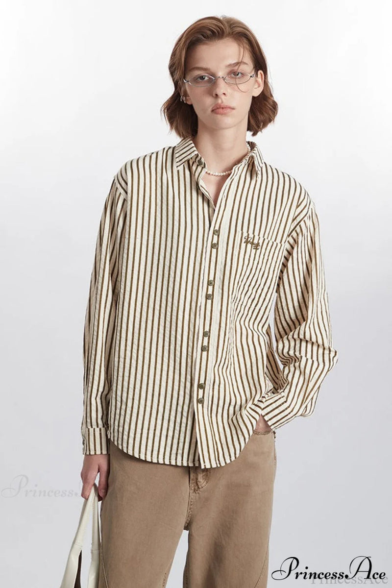 Striped Long-sleeve Retro Blouse