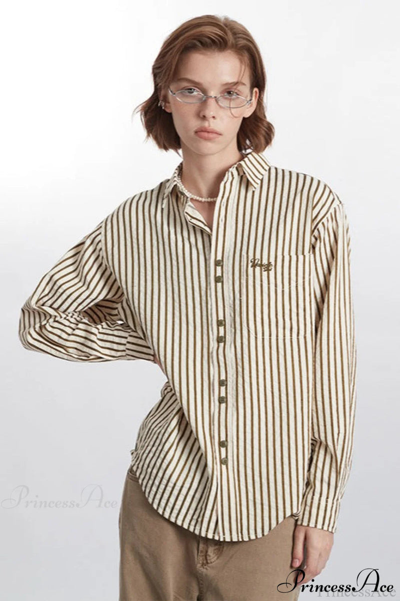 Striped Long-sleeve Retro Blouse