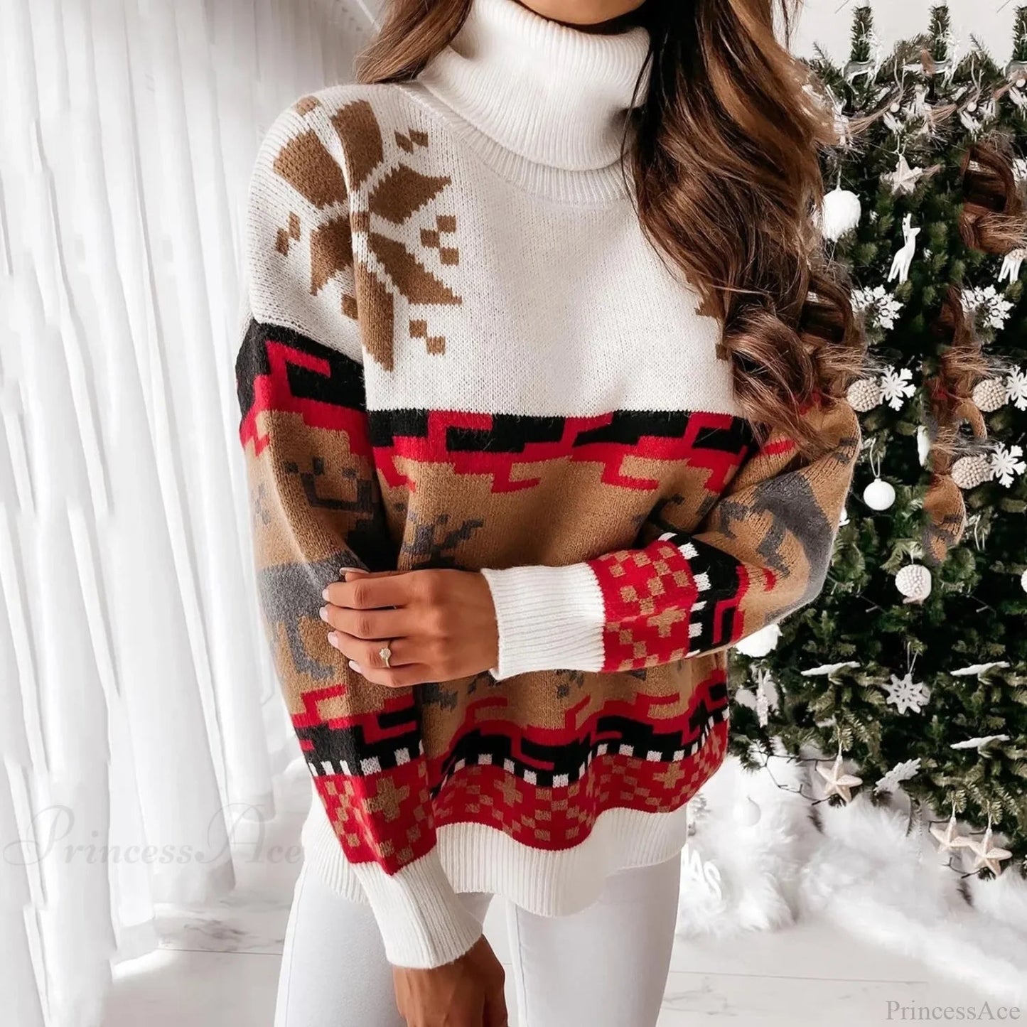 Winter Christmas Print Knitted Long Sleeve Ugly Christmas Sweater