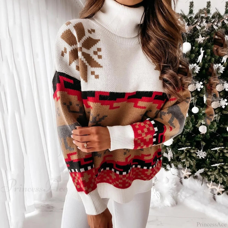 Winter Christmas Print Knitted Long Sleeve Ugly Christmas Sweater