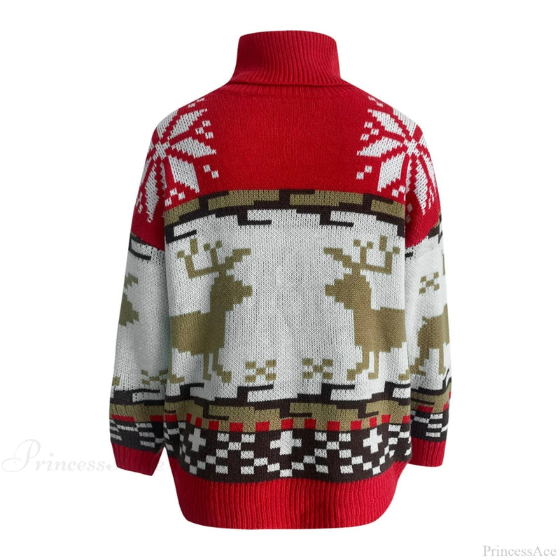 Striped Oversized Elk Long Neck Christmas Pullover Christmas Sweater