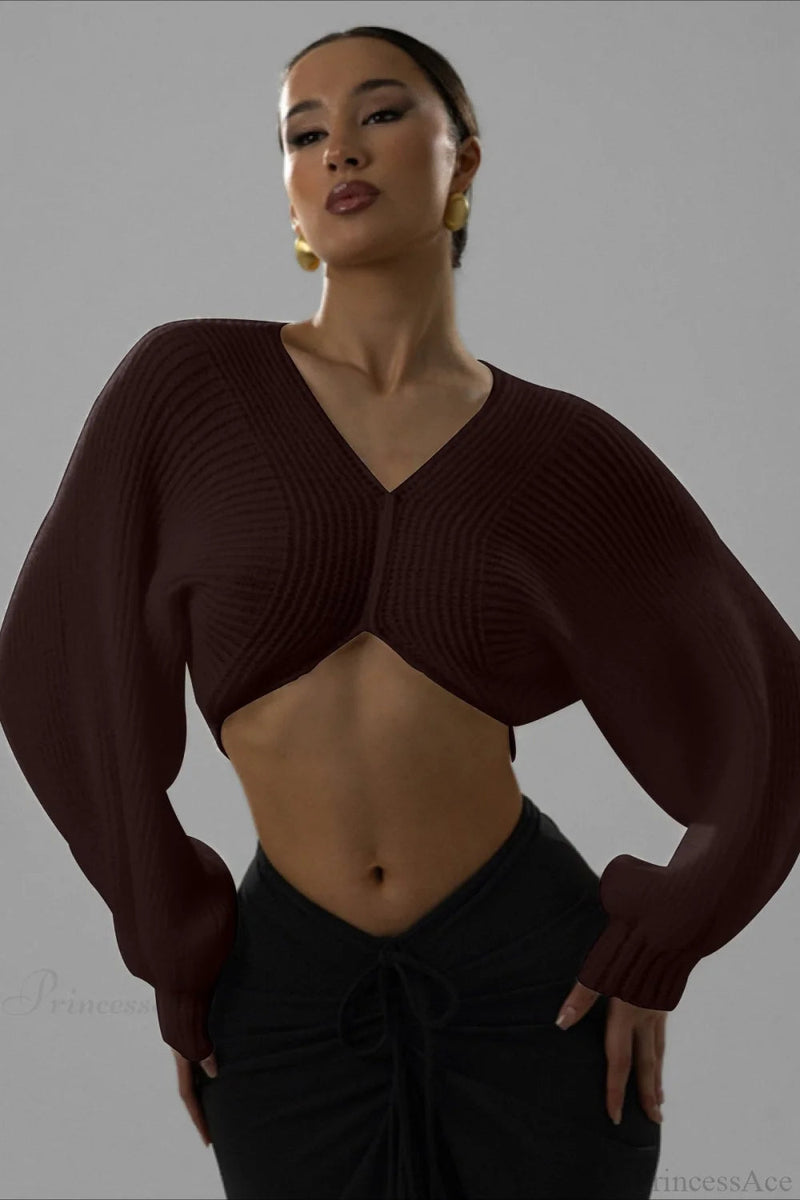 Stylish V-neck Cropped Sweater