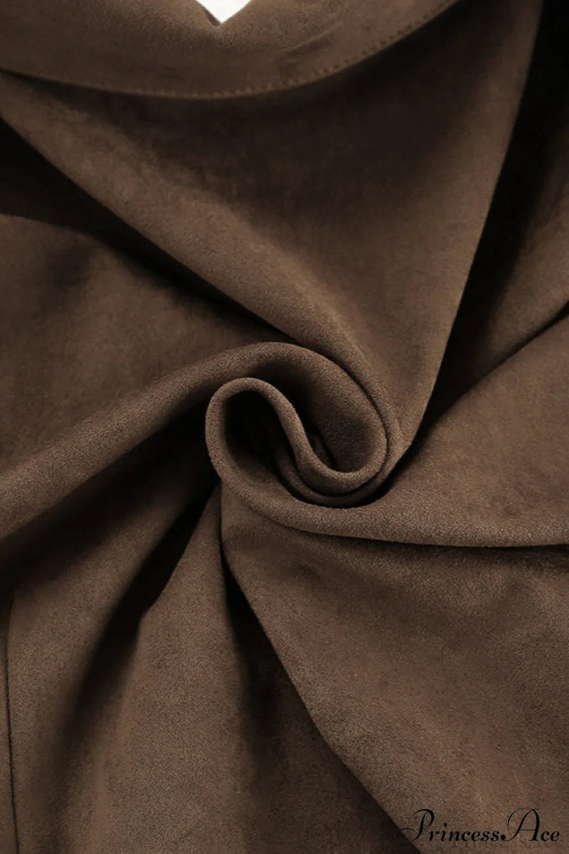 Suede Belted Blazer Collar Coat