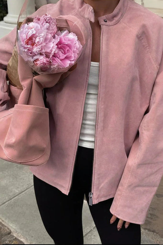Suede Long Sleeve Coat
