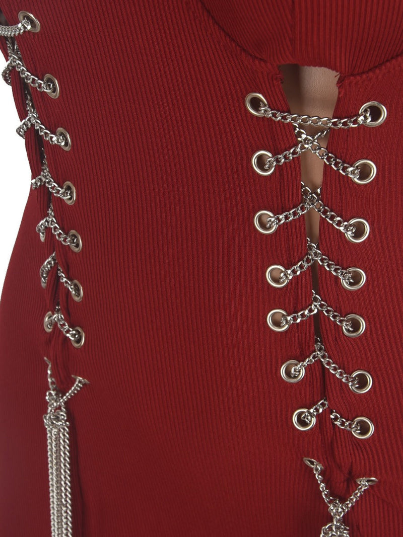 Sxy Off the Shoulder Chain Decor Cut Out Jumpsuit Ar3052