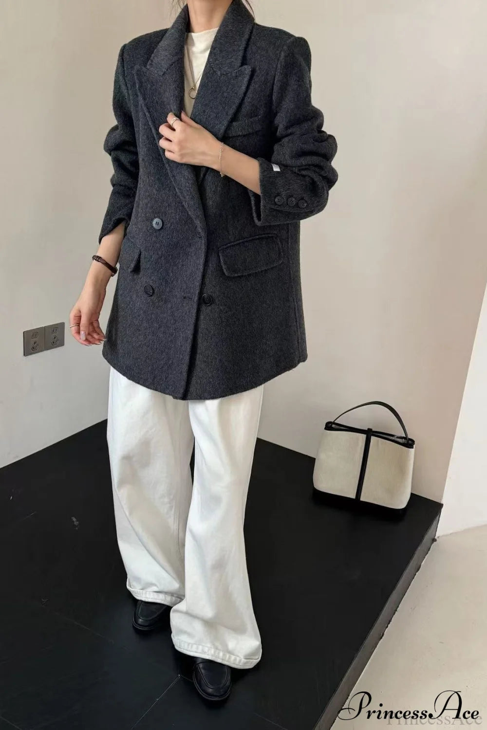 Tailored Collar Double-face Wool Midi Coat