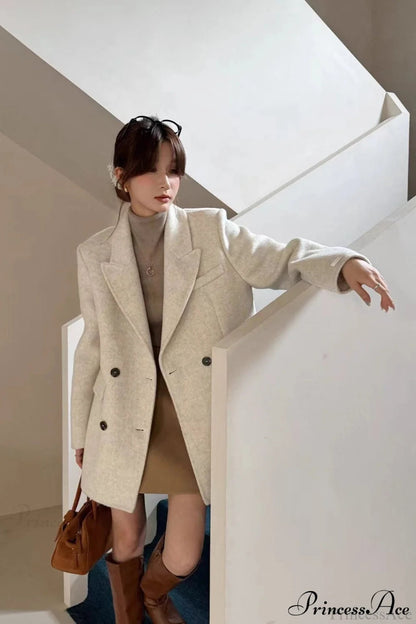 Tailored Collar Double-face Wool Midi Coat