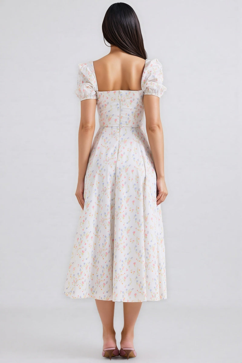 Arwen Print Cotton Puff Sleeve Midi Dress
