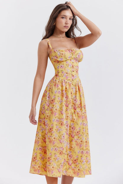 Tatiana Yellow Print Midi Dress