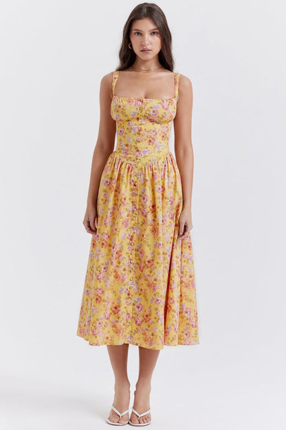 Tatiana Yellow Print Midi Dress