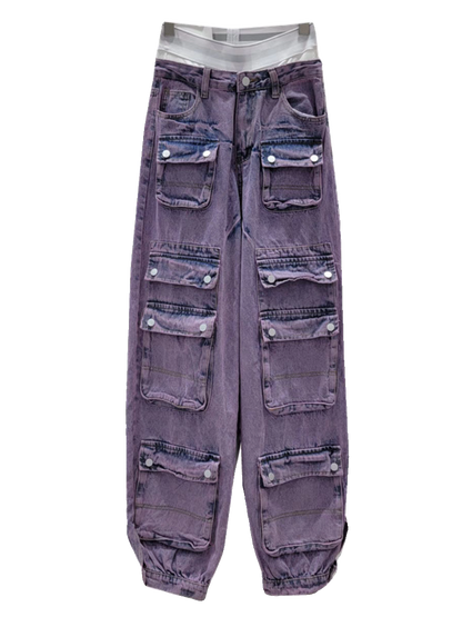 Purple Cargo Joggers Denim Pants