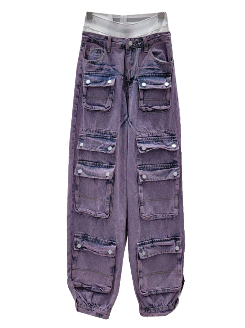 Purple Cargo Joggers Denim Pants