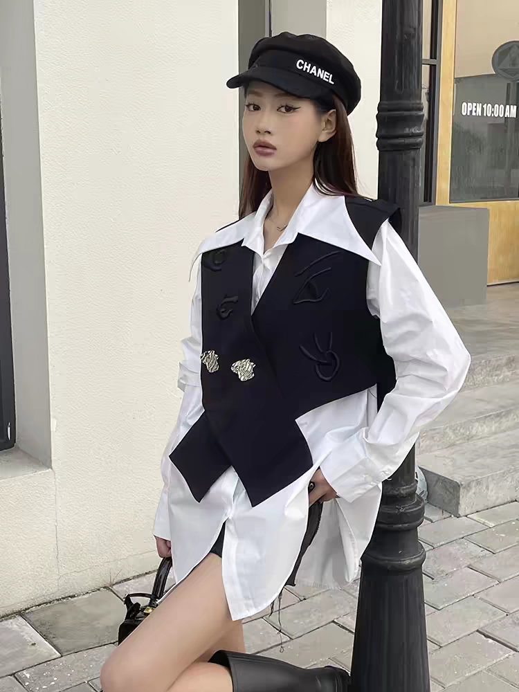 Oversized Fit Shirt With Detached Vest Waist Coat