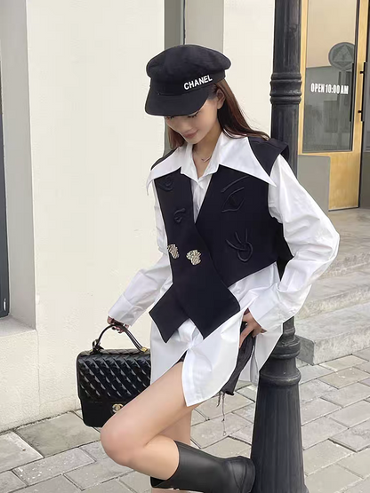 Oversized Fit Shirt With Detached Vest Waist Coat