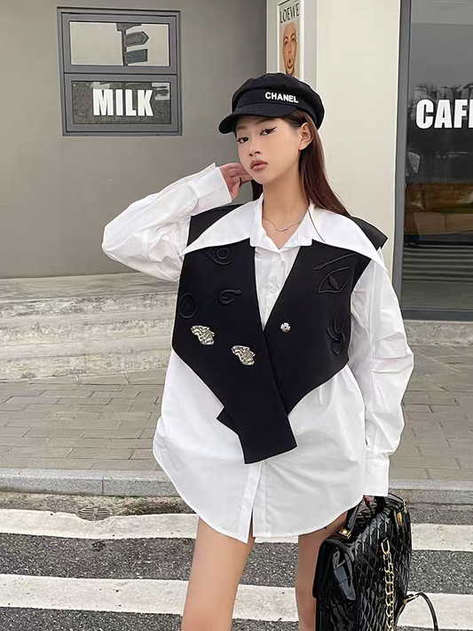 Oversized Fit Shirt With Detached Vest Waist Coat