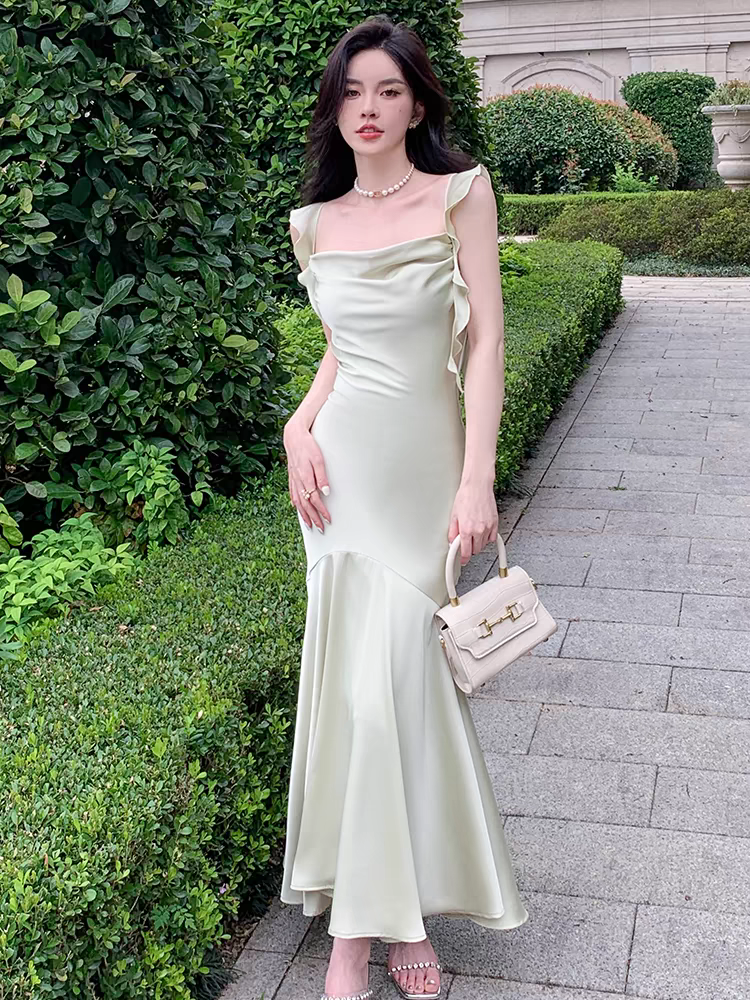 Frill Strap Mermad Maxi Dress