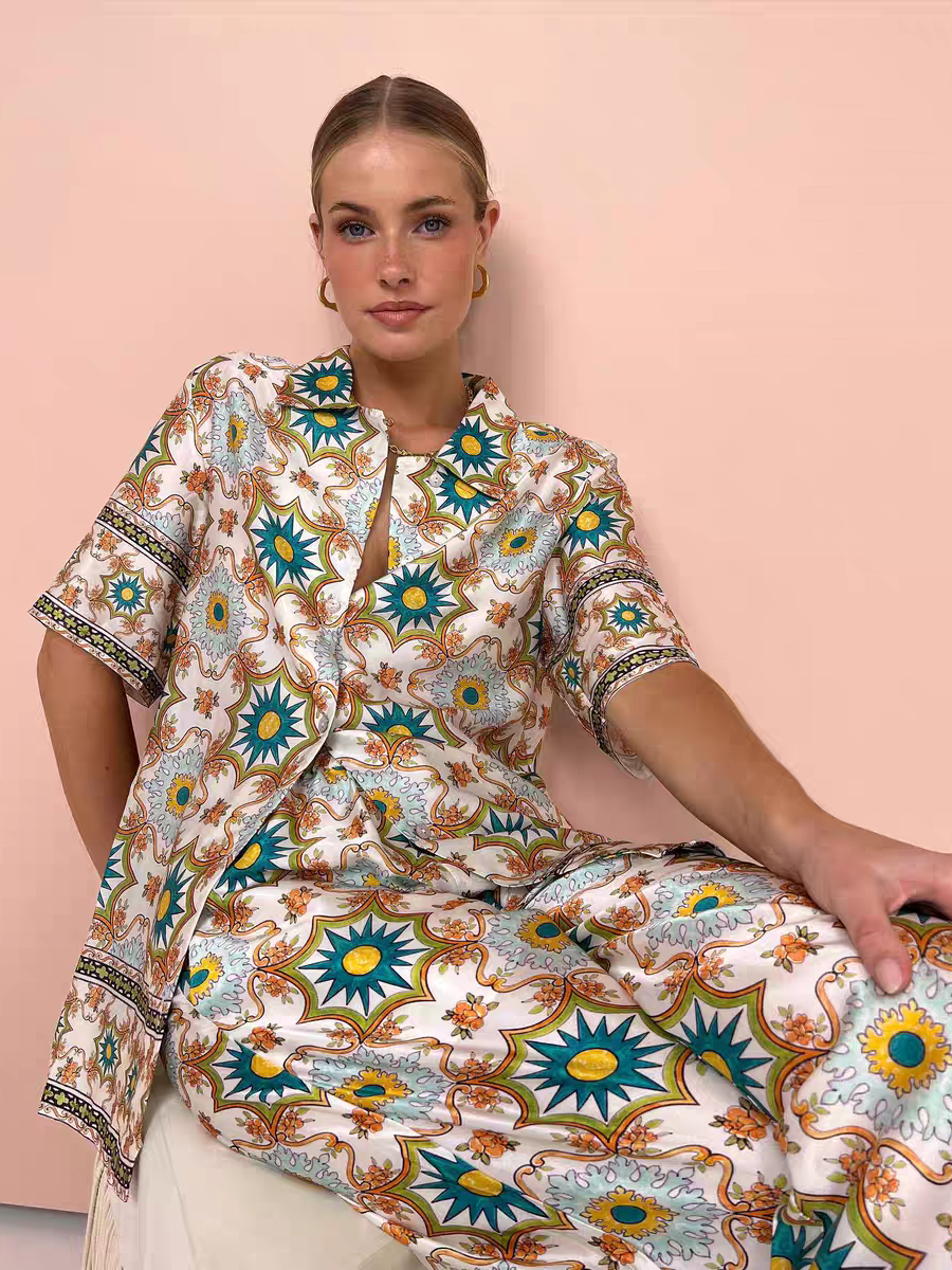 Print Satin/ Linen Shirt & Pants Co-ord Set