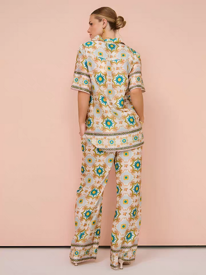 Print Satin/ Linen Shirt & Pants Co-ord Set