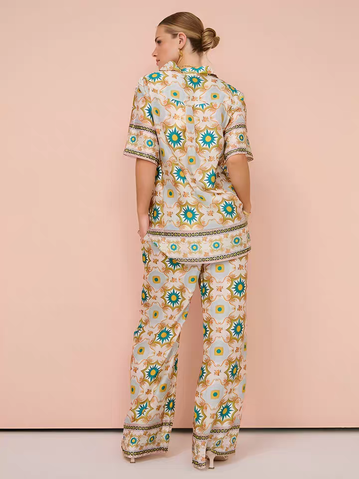 Print Satin/ Linen Shirt & Pants Co-ord Set