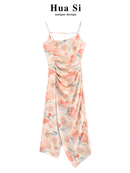 Print Ruched Midi Dress