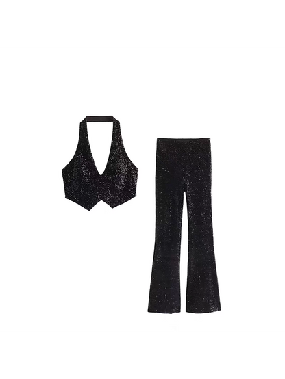 Sequins Waist Coat Top & Pants Coord Set