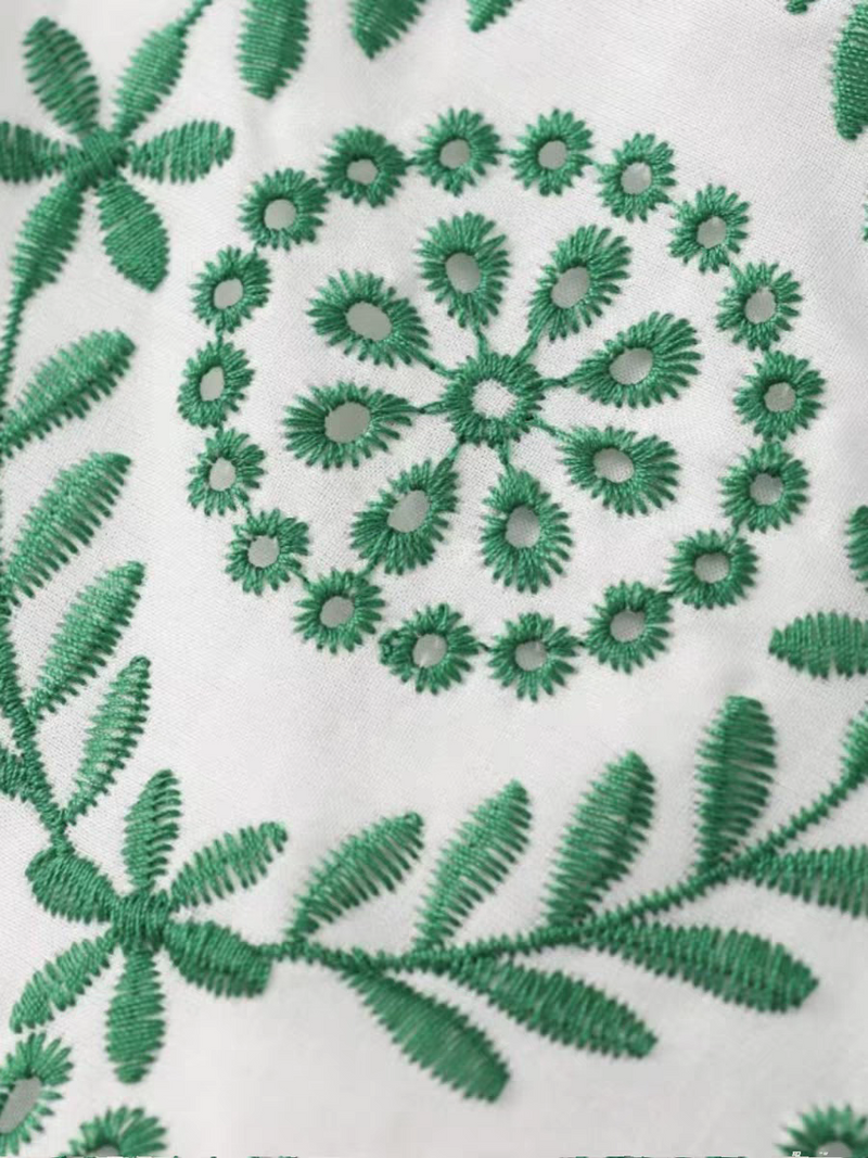 Embroidered Crochet Cutout Knotted Maxi Dress