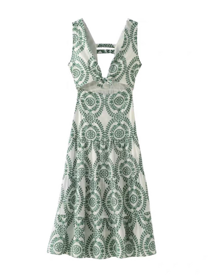 Embroidered Crochet Cutout Knotted Maxi Dress