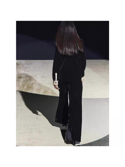 Velvet Shirt & Wide Leg Pants Coord Set