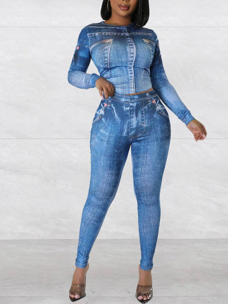 Crop Top Gradient Skinny Pants Set Bo2121