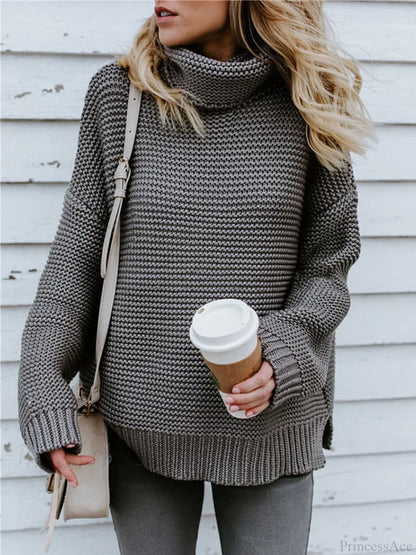 Thick Autumn Winter Green Knitted Oversized Turtleneck Christmas Sweater