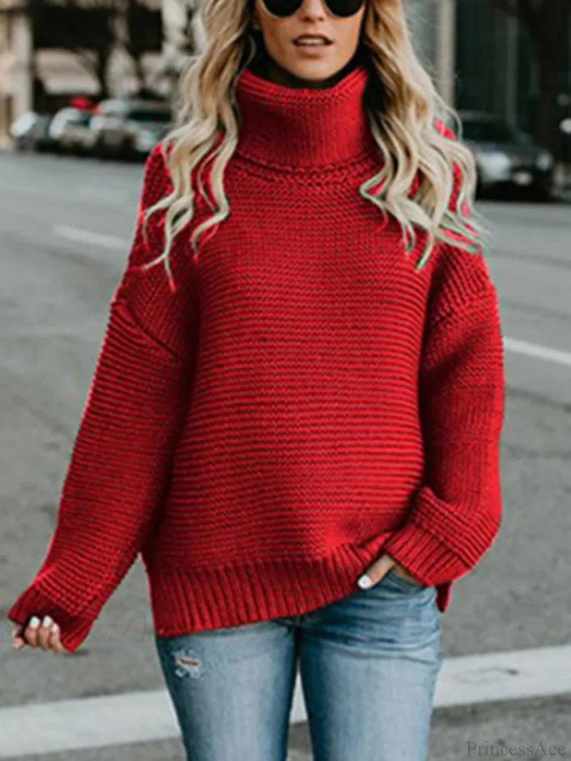 Thick Autumn Winter Green Knitted Oversized Turtleneck Christmas Sweater