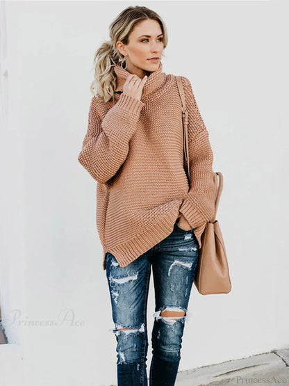 Thick Autumn Winter Green Knitted Oversized Turtleneck Christmas Sweater