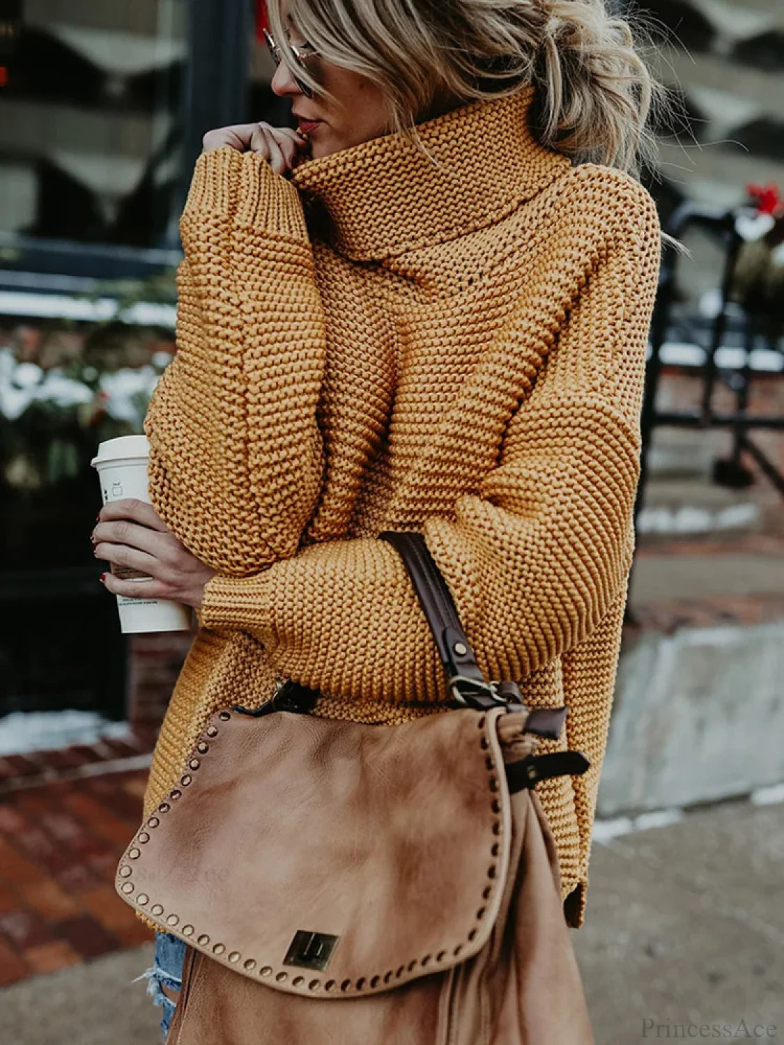 Thick Autumn Winter Green Knitted Oversized Turtleneck Christmas Sweater