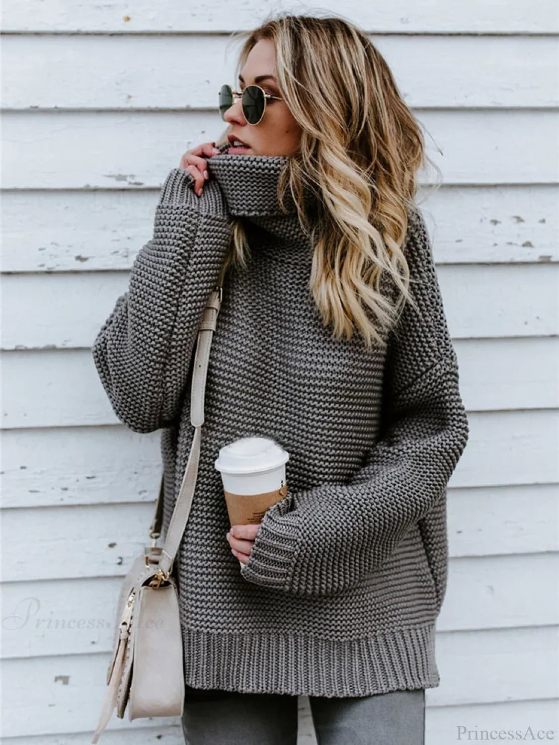 Thick Autumn Winter Green Knitted Oversized Turtleneck Christmas Sweater