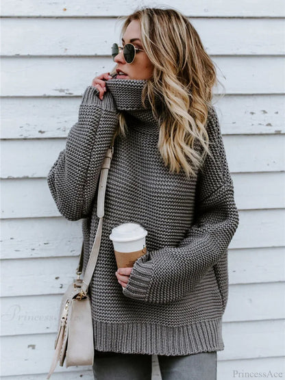 Thick Autumn Winter Green Knitted Oversized Turtleneck Christmas Sweater