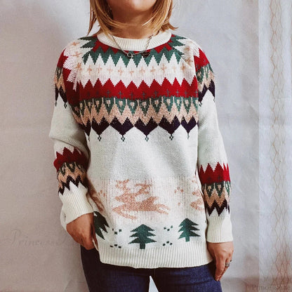 Thicken Raglan Sleeves Elk Christmas Tree Gold Pullover New Year Christmas Sweater
