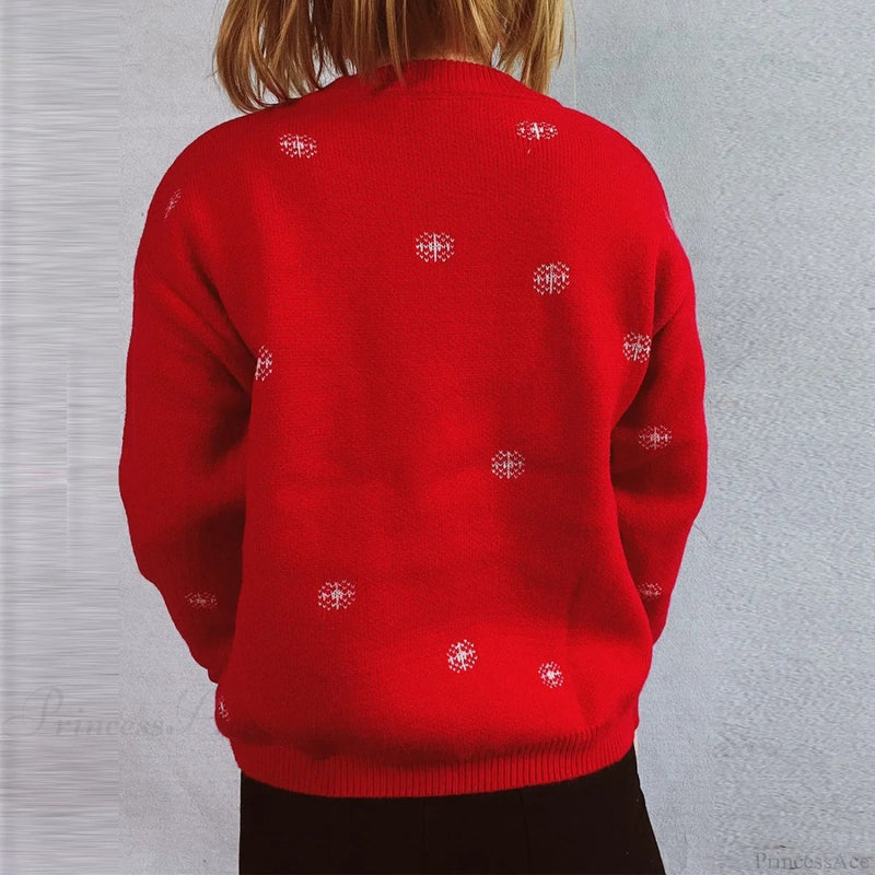 Thickened Color Blocked Hoodie Snowflake Loose Round Neck Christmas Sweater