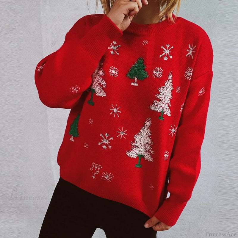 Thickened Color Blocked Hoodie Snowflake Loose Round Neck Christmas Sweater