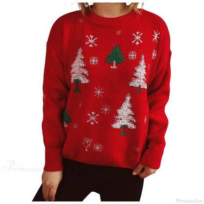 Thickened Color Blocked Hoodie Snowflake Loose Round Neck Christmas Sweater