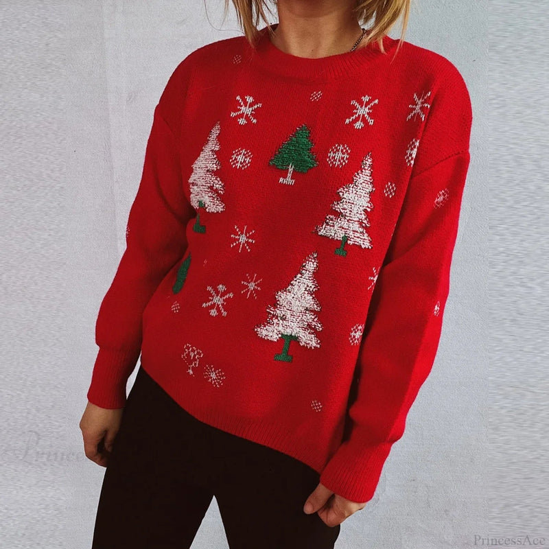 Thickened Color Blocked Hoodie Snowflake Loose Round Neck Christmas Sweater
