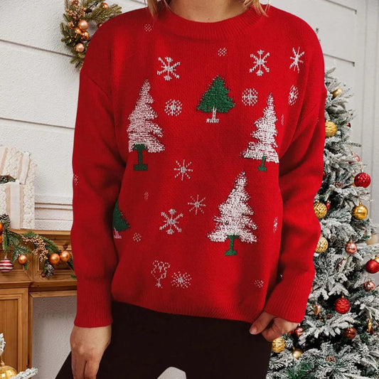 Thickened Color Blocked Hoodie Snowflake Loose Round Neck Christmas Sweater