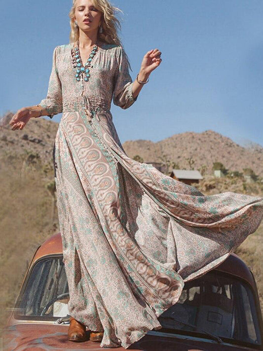 V-neck Chiffon Maxi Dress