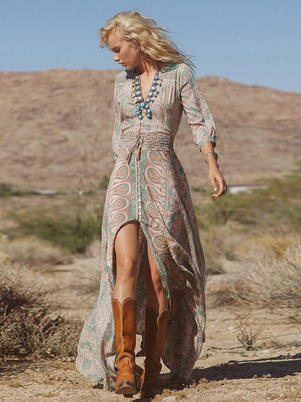 V-neck Chiffon Maxi Dress