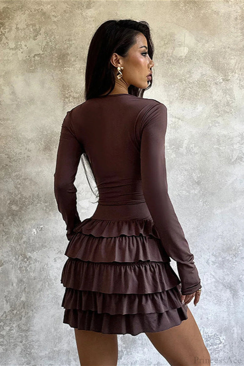 Tiered V-neck Ruched Slim Mini Dress