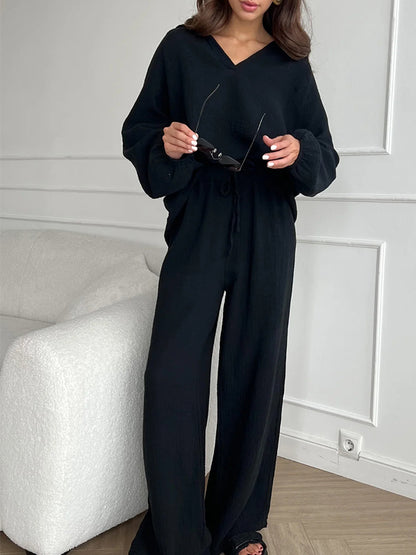 V Neck Long Sleeves Shirt and Pants Sets
