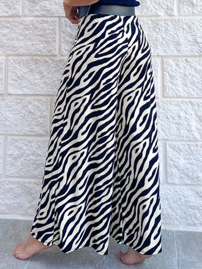 Black Geometric Printed Wide Leg Pants